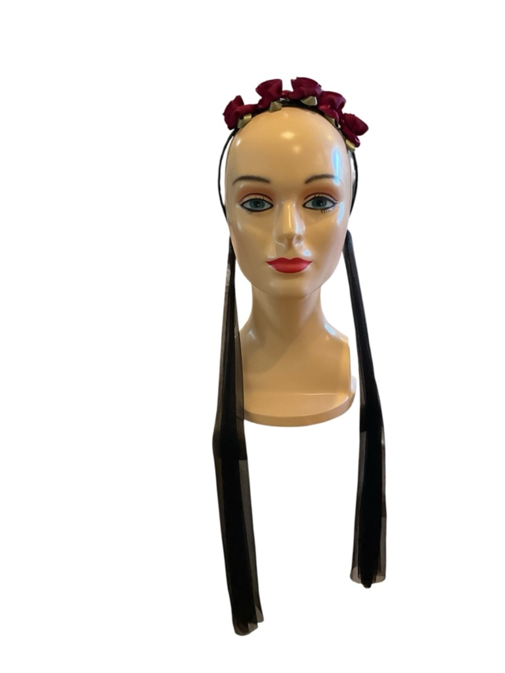 Dark academia headband with roses and veil